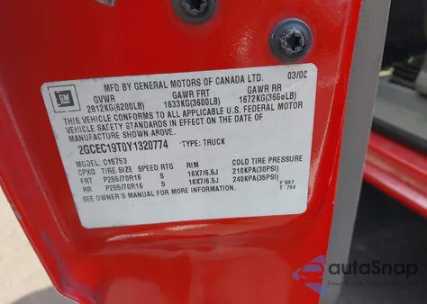 2000 Chevrolet Silverado 1500 Lt z USA, uszkodzony, nr VIN 2GCEC19T0Y1320774